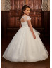 Beaded Ivory Lace Tulle Keyhole Back Flower Girl Dress With Horsehair Hem